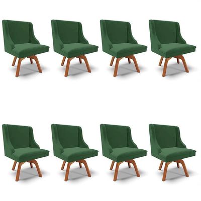 Kit 8 Cadeiras Estofadas Base Giratória De Madeira Lia Veludo Verde Esmeralda - Ibiza