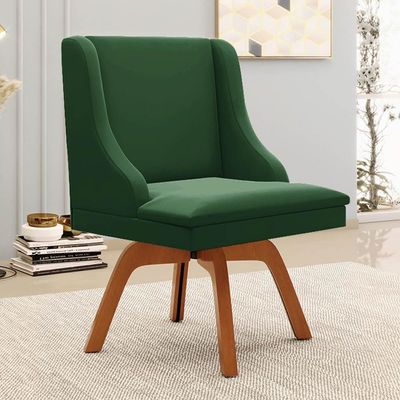 Kit 8 Cadeiras Estofadas Base Giratória De Madeira Lia Veludo Verde Esmeralda - Ibiza