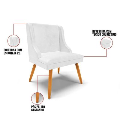 Kit 10 Cadeiras Estofadas Para Sala De Jantar Pés Palito Lia Sintético Premium Branco - Ibiza