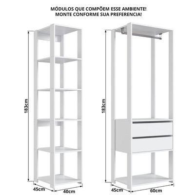 Guarda Roupa Closet 2 Pecas Cabideiro Gaveta Branco Prodecor Com Nichos Modulos Easy Multiuso
