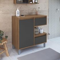 Gabinete Banheiro 80cm Paula Mel Grafite com 2 Gaveta PortaE Nicho Sem Cuba