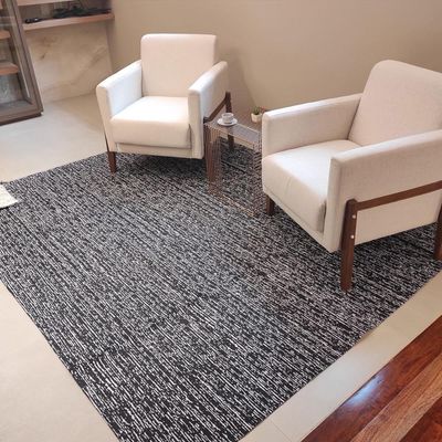 Tapete Poliéster Antiderrapante 200x250cm para Sala Preto Mesclado Jacquard Branyl