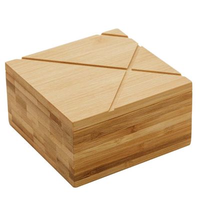 Pote Saleiro Bambu Lyor com Tampa para Cozinha 13x13x7cm Quadrado