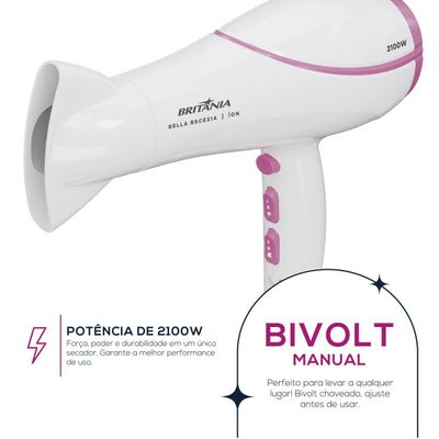 Secador de Cabelos Britânia Bivolt 2100W BELLA BSCE21A Bivolt