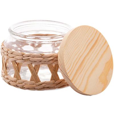 2 Potes Herméticos Vidro Sisal com Tampa Madeira 350ml Wolff para Mantimentos