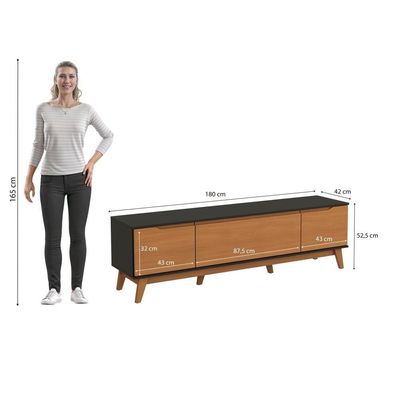Rack Kappesberg 3 Portas Preto Fosco-canela 180cm