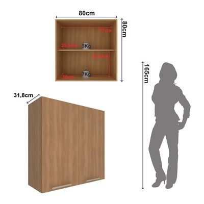 Armário De Cozinha Aéreo Com 2 Portas 80cm Multimóveis Cr20414 Freijó