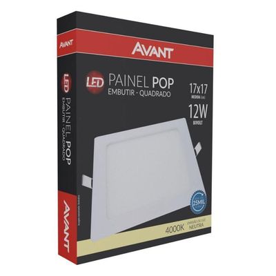 Painel Pop Embutir Quadrado Avant - 17x17 - 12w - 4000k Luz Neutra