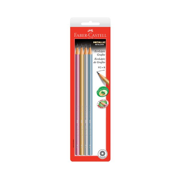 Lápis Grafite Faber-Castell Eco Metálico Color Nº2B com 4 Unidades