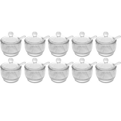 10 Açucareiros Vidro Cristal para Hotéis Colher 200ml Wolff Pearl Porta Açúcar de Mesa