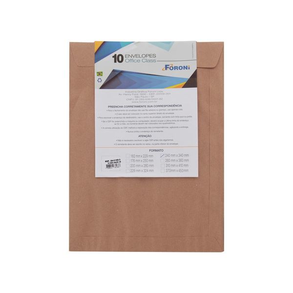 Envelope Saco Foroni Kraft Natural 240x340mm com 10 Unidades Envelope Saco Foroni Kraft Natural 240x340mm com 10 Unidades
