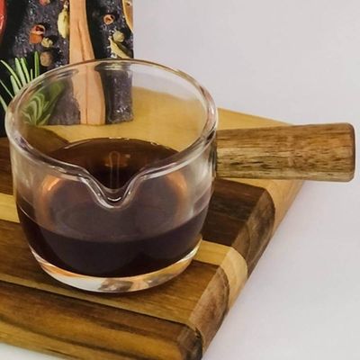 20 Molheiras Cremeira de Vidro 100ml Cabo de Bambu Lyor Caldas Mesa Posta Molhos Shoyu