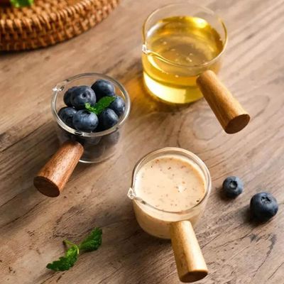 20 Molheiras Cremeira de Vidro 100ml Cabo de Bambu Lyor Caldas Mesa Posta Molhos Shoyu