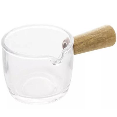 20 Molheiras Cremeira de Vidro 100ml Cabo de Bambu Lyor Caldas Mesa Posta Molhos Shoyu