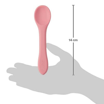 Colher de Silicone para Bebê Buba Rosa +6m Introducao Alimentar Flexível