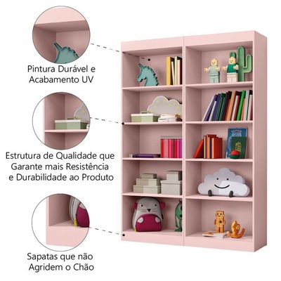 Kit 2 Estantes Livreiro Office Multiuso 8 Prateleiras Rose J&a Rose