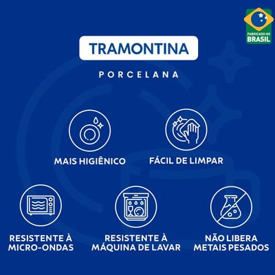 Kit 12 Pratos Fundos Tramontina de Porcelana Brancos 22cm Sophia Sopas Caldos Restaurantes