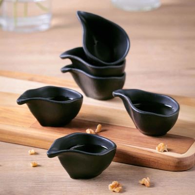 Molheira Cerâmica 40ml Orgânico Preto Matte 8x6cm Porto Brasil Molho Shoyu Caldas