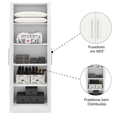 Guarda Roupas Multiuso Solteiro Organizador 4 Prateleiras Belém Notável Branco