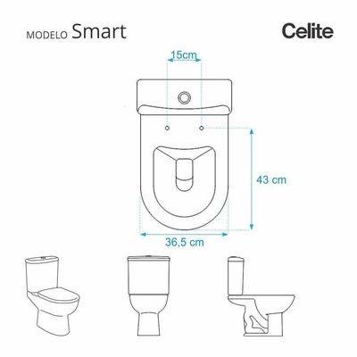 Tampa De Vaso Poliéster Com Amortecedor Smart Onix (preto Fosco) Para Bacia Celite Com Ferragem Preta