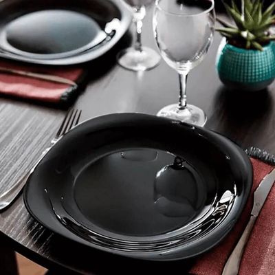 Prato Raso de Vidro Opalino 27cm Carine Black Lyor Quadrado Brilhante para Servir Mesa Posta