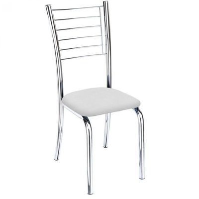 Kit 3 Cadeiras De Jantar Lara Cromada Para Cozinha Assento Corino Branco - Aurora Line