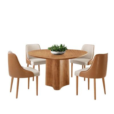 Sala De Jantar Mesa Selene 135cm Madeira Tampo Laminado Linho Off/ Star Caramelo/ Imbuia Nat.