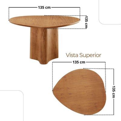 Sala De Jantar Mesa Selene 135cm Madeira Tampo Laminado Linho Off/ Star Caramelo/ Imbuia Nat.