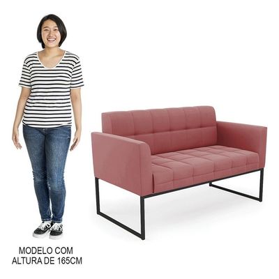 Sofá Namoradeira E 1 Poltrona Base Industrial Preto Ana Suede Rosê - Ibiza