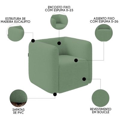 Poltrona Para Sala De Estar Decorativa Quadrada Maggie K04 Bouclê Verde - Mpozenato