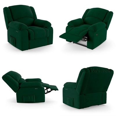 Poltrona Do Papai Reclinável Pietra Power Touch Massagem Fh9 Veludo Verde - Mpozenato