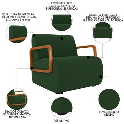 Poltrona Decorativa Orgânica Para Sala Kit 2 Belarus K04 Veludo Verde Musgo - Mpozenato
