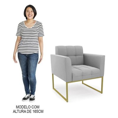Poltrona Decorativa Base Industrial Dourado Ana Suede Cinza - Ibiza
