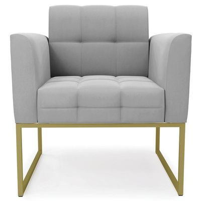 Poltrona Decorativa Base Industrial Dourado Ana Suede Cinza - Ibiza