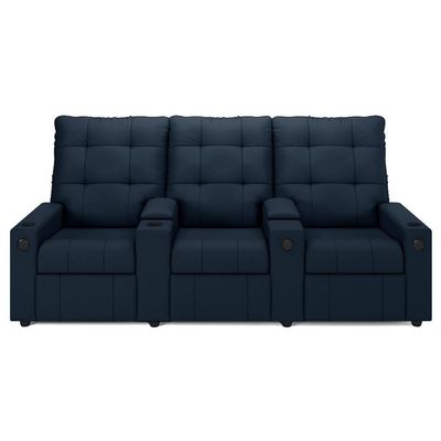Poltrona De Cinema Reclinável 3 Lugares Baú Usb Mallie Fh9 Veludo Azul - Mpozenato