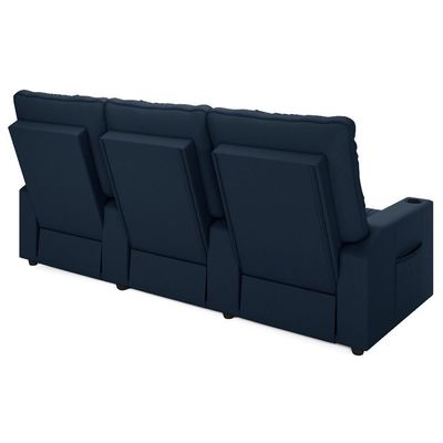 Poltrona De Cinema Reclinável 3 Lugares Baú Usb Mallie Fh9 Veludo Azul - Mpozenato