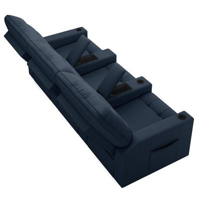 Poltrona De Cinema Reclinável 3 Lugares Baú Usb Mallie Fh9 Veludo Azul - Mpozenato