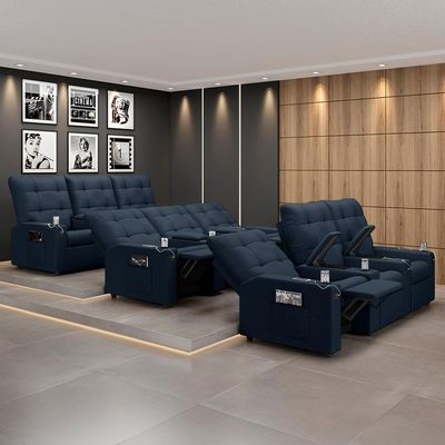 Poltrona De Cinema Reclinável 3 Lugares Baú Usb Mallie Fh9 Veludo Azul - Mpozenato