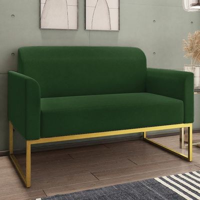 Kit Namoradeira E 2 Poltronas Decorativas Base Industrial Dourada Maressa S23 Suede Verde - Ibiza