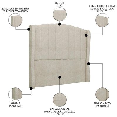 Cabeceira Casal Cama 140cm Glenda I02 Bouclê Bege - Mpozenato