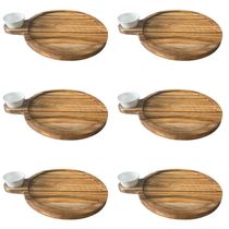 Kit 6 Petisqueira Teca 23cm Servir com Cabo e Ramekin 30ml Tábua Aperitivo Queijos