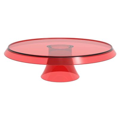 Base Porta Bolos Tortas Doces 25cm com Pé Vermelho Transparente Glassy Crippa