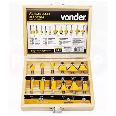 Jogo de Fresas para Madeira com 12 Peças Metal 6mm Vonder com Maleta