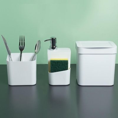 Kit Escorredor Porta Talheres e Dispenser Detergente Sabão Líquido Branco Ou