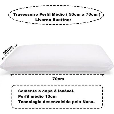 Travesseiro Buettner Perfil Médio Livorno 50cm X 70cm Branco