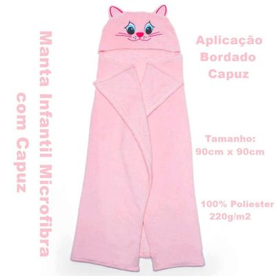 Manta Com Capuz Buettner Microfibra Infantil Miau 90cmx90cm Rosa Claro