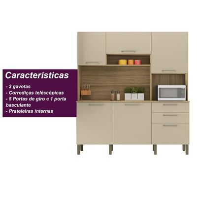 Armario De Cozinha Compacta 6 Portas 2 Gavetas Ferrara Freijó-vanilla