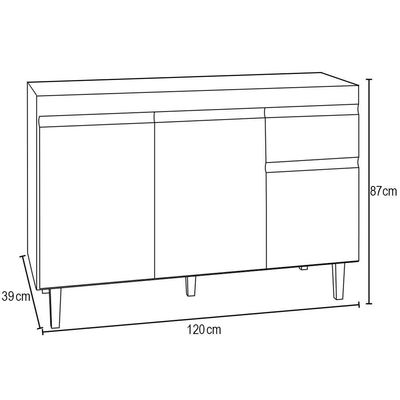 Balcão Gabinete 120cm Com Tampo 3 Portas 1 Gaveta Arizona Castanho-preto - Lumil Móveis