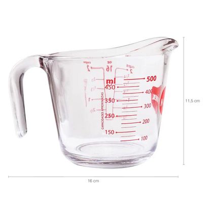 Kit 03 Jarras Medidoras de Vidro 500ml Marinex com Alça e Bico Direcionador