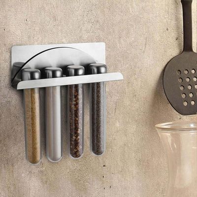 Porta Temperos Organizador Magnético Aço Inox 4 Potes Plásticos Forma